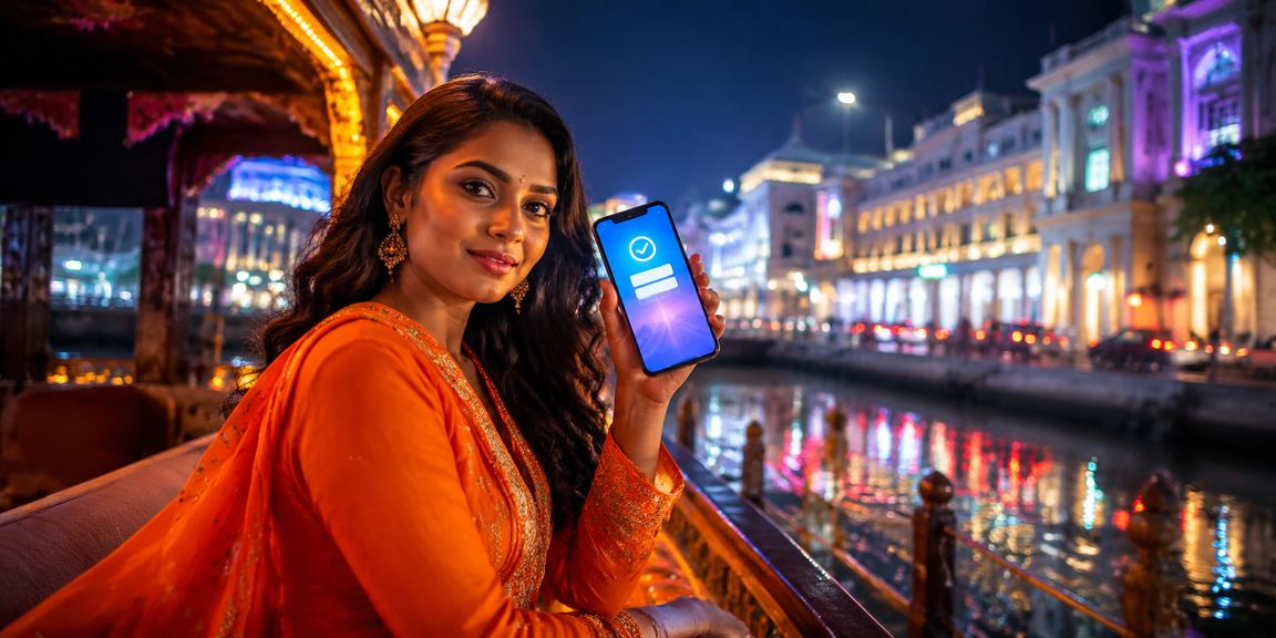Mobile betting payment in Delhi's Connaught Place at night