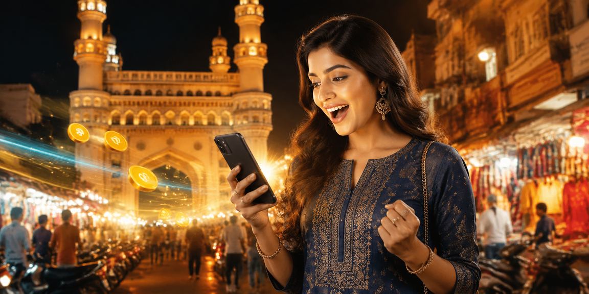 User depositing funds via UPI on mobile near Hyderabad Charminar